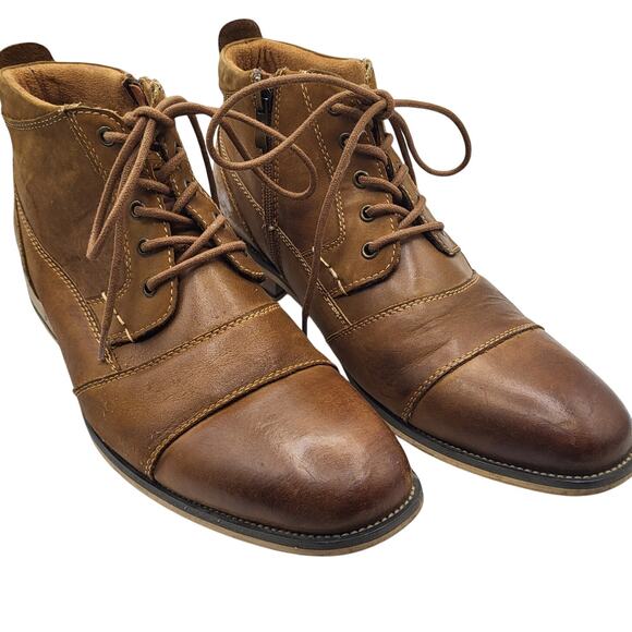 Steve Madden Jabbar Cap Toe Burnished Leather Wood Stack Heel Boot Men's Sz 10.5 - Picture 2 of 10